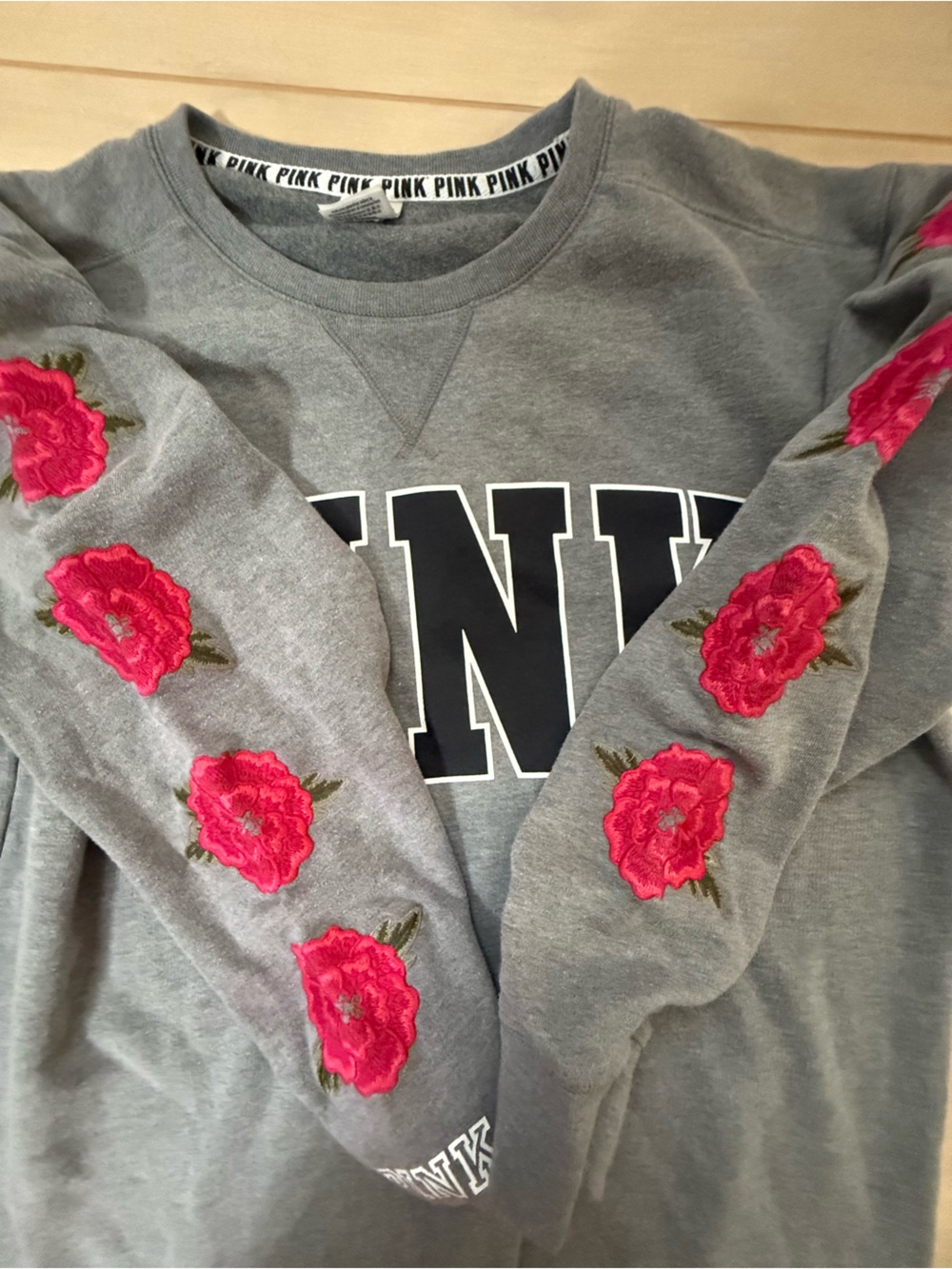 Victoria's Secret PINK Grey Sweatshirt with White Logo Trim Crewneck